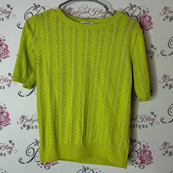 B.young top tshirt knit cable lime green Bright Yellow Cable Knit Top - Picture 1 of 5